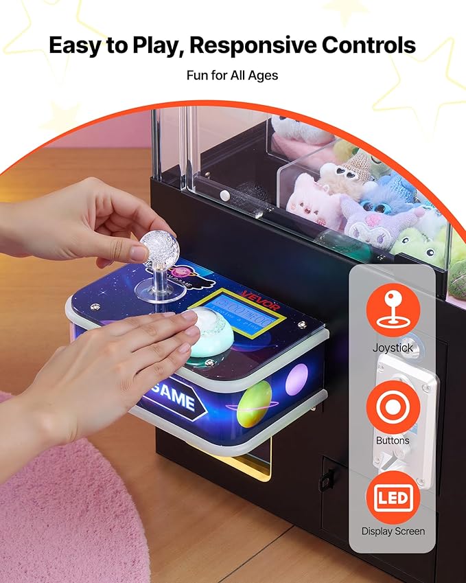 VEVOR Claw Crane Machine, Medium-Sized Arcade Game Machine with Light & Sound, Adjustable Steel Claws, Precise Toy Candy Grabber Prize Dispenser Vending Toy, for Commercial Home Cinema, Black Purple