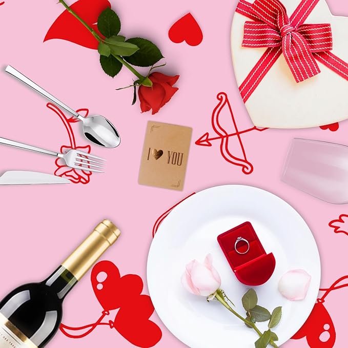 4 Pack Valentine's Day Tablecloth Valentine Love Heart Tablecloth Valentines Day Party Decoration Love Heart Table Cover Valentines Day Wedding Anniversary Birthday Decor 86 x 51 Inch