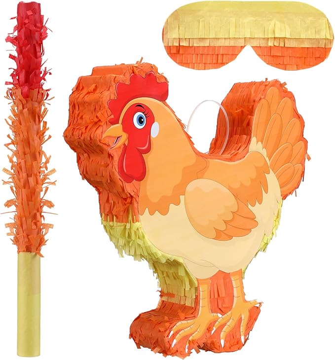 Chicken Piñata 3D Chicken Birthday Decoration with a Blindfold and Bat for Kids Girls Boys Gift Holiday Piñata Party Baby Shower Supplies