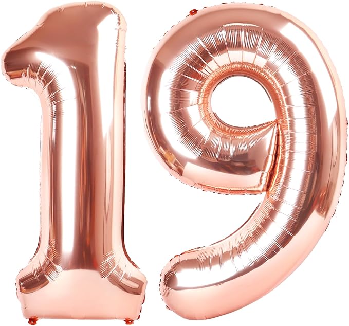 40 Inch Rose Gold Balloon Number 19 Balloon,Jumbo Mylar Foil Helium Balloon for 19 Digital Balloons for Birthday Party,Wedding Anniversary Party Decorations