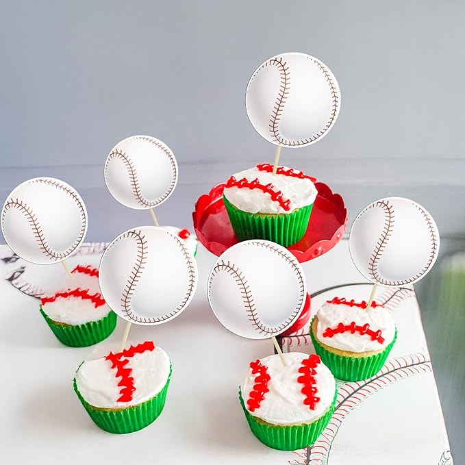 Gyufise 36Pcs Baseball Cupcake Toppers Assembled Sport Theme Ball Cupcake Picks Baseball Theme Baby Shower Kids Birthday Party Cake Decorations