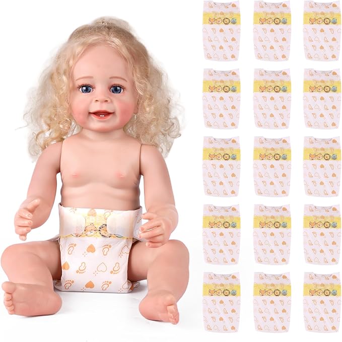 BABESIDE 15 Pcs Reborn Baby Doll Accessories Diapers Set for 17-24 Inch Dolls – Realistic Baby Doll Underwear with Cute Animal Pattern for Reborn Dolls
