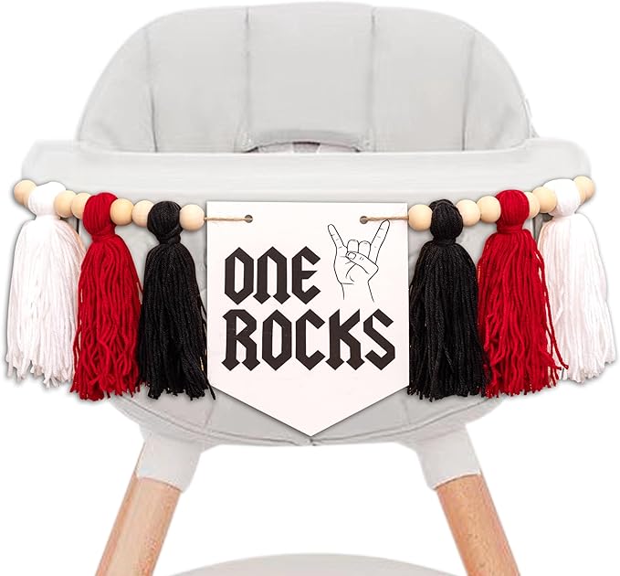Gostman One Rocks High Chair Banner - Rock And Roll 1st Birthday Party Decorations,Black First Birthday Party Supplies (one rocks banner)