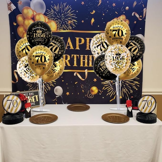 TONIFUL 4 Set 70th Birthday Decorations 1956 Balloon Centerpiece for Table,Black Gold Balloon Stand Kit,Perfect for celebrating born in 1956,Cheers to 70 Years Birthday for Men and Women