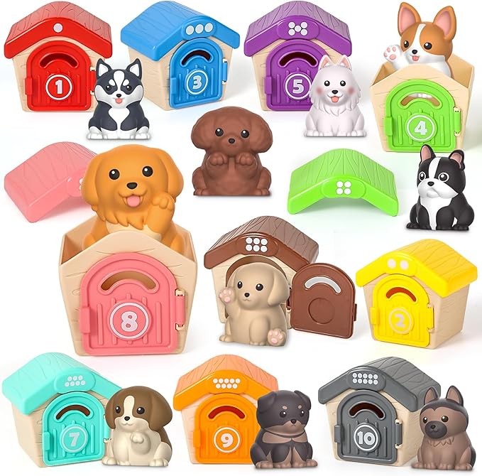 Letapapa Toddler Toys for 1 2 3 Year Old, 20 Pcs Dog Toys for Kids, Montessori Educational Counting, Matching & Sorting Motor Skills, Christmas Birthday Gifts for Baby Boy Girl Aged 12-18 Months