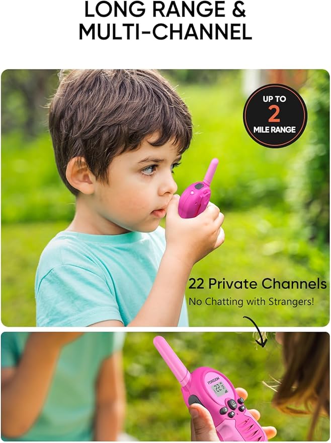 FOREDOM Rechargeable Walkie Talkies for Kids Walkie Talkies Long Range for Boy & Girl Age 3 to 12 Year Old Birthday Toys - 2 Pack