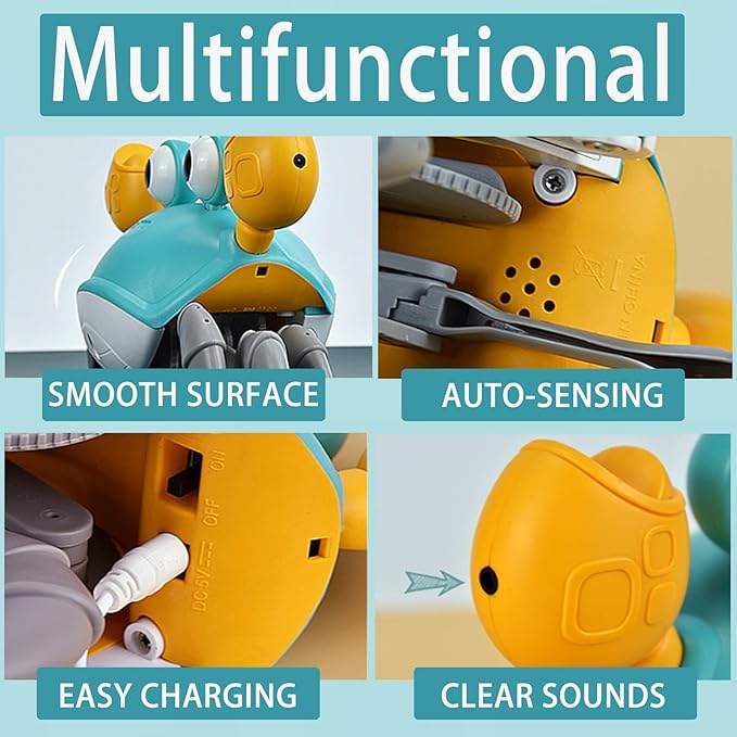 Crawling Crab Dog Toys, Escaping Crab Dog Toy with Obstacle Avoidance Sensor, Dancing with Music Sounds & Lights for Dogs Cats Pets, Pre-Kindergarten Learning Crawl