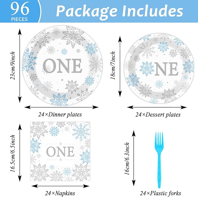Winter Onederland 1st Party Plates Napkins Snowflake One Birthday Themed Tableware for Baby Blue First Birthday Party Disposable Paper Plates Napkins Party Decorations Supplies Favors 24 Guests