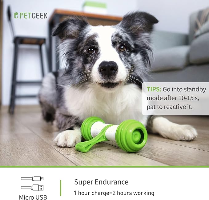 PETGEEK Interactive Dog Toys, Motion Activated Electronic Dog Toy Interactive Dog Bone Toys for Medium Large Dogs, USB Rechargeable Automatic Dog Toy for Boredom and Stimulating (Green)