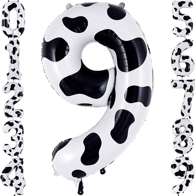Cow Print Number 9 Balloon, Large 40 Inch Cow Number Birthday Balloons, Foil Mylar Number 9 Balloons for 9 Year Old Birthday Party Decorations Supplies Animal Farm Cowboy Cowgirl Themed Party