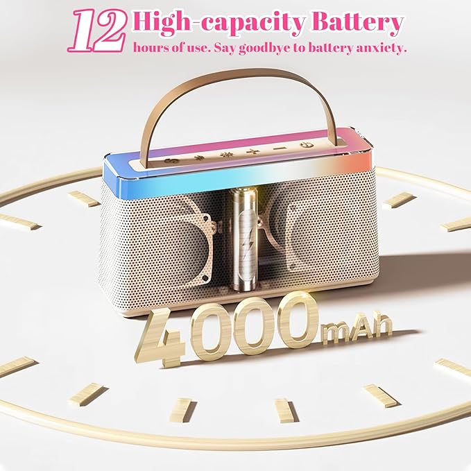Karaoke Machine for Kids, Mini Karaoke Machine with 2 Wireless Microphones, Dual Speakers, RGB Dance Light, Voice Changer, TWS Mode, Perfect as Chirismas Birthday Toy Gift for Kids Aged 4-12