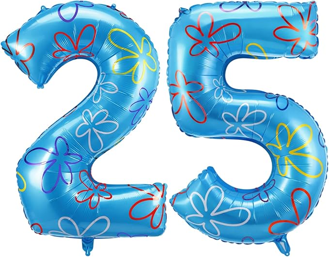 Sponge Number 25 Balloons 40 Inch Cute Flower Cloud Theme Birthday Party Decorations Large Foil Balloons for Women Men Birthday Party Backdrop Celebration Supplies