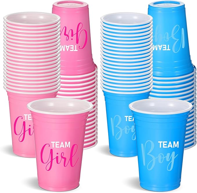 Norme 80 Pcs Gender Reveal Plastic Cups Gender Reveal Party Supplies Team Boy Team Girl Disposable Blue Pink Cups for Beverage Drink Tableware (12 oz)
