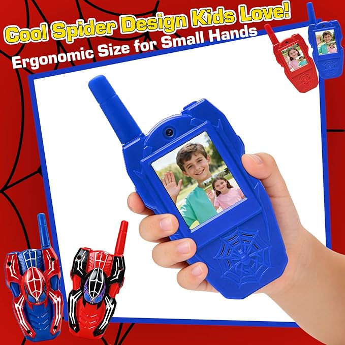 YOTOY Video Walkie Talkies for Kids, Toys for Kids, Boys and Girls Age 3-8, Outdoor Outside Camping Games, with Camera - Rechargeable, Long Range, Birthday Gifts for 3 4 5 6 7 8 Year Old (Spider)