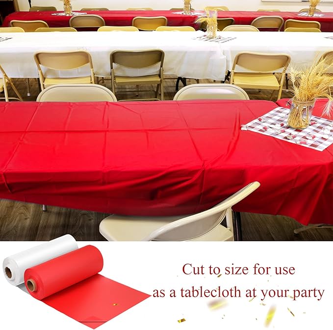 Moukeren 40'' x 100' Circus Tablecloth Roll Plastic Tablecloth Disposable DIY Carnival Tent Party Supplies for Big Top Tent Backdrop Curtains Ceiling Wall Drapes(White, Red,6 Roll)