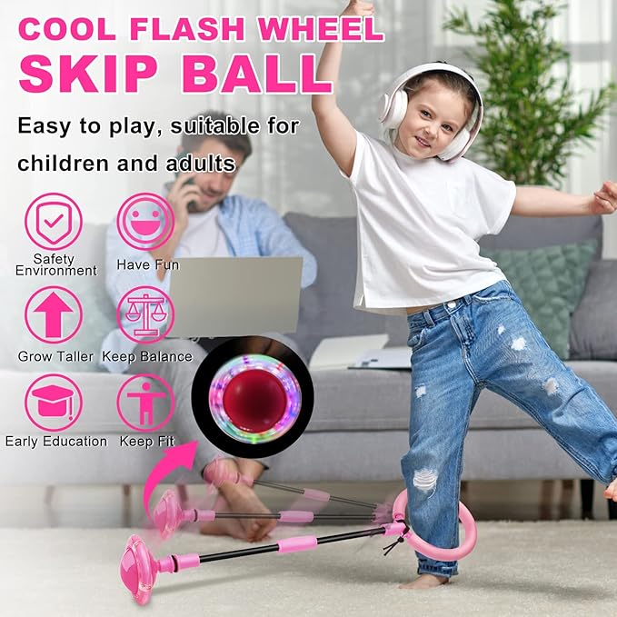 Skip Ball, Portable Foldable Colorful Flash Wheel Swing Ball, Kids Toys for Girls & Boys, Sports Fitness Toys for Kids & Adults. Gifts for Mom Women & Girls Toys Age 5-10 Years