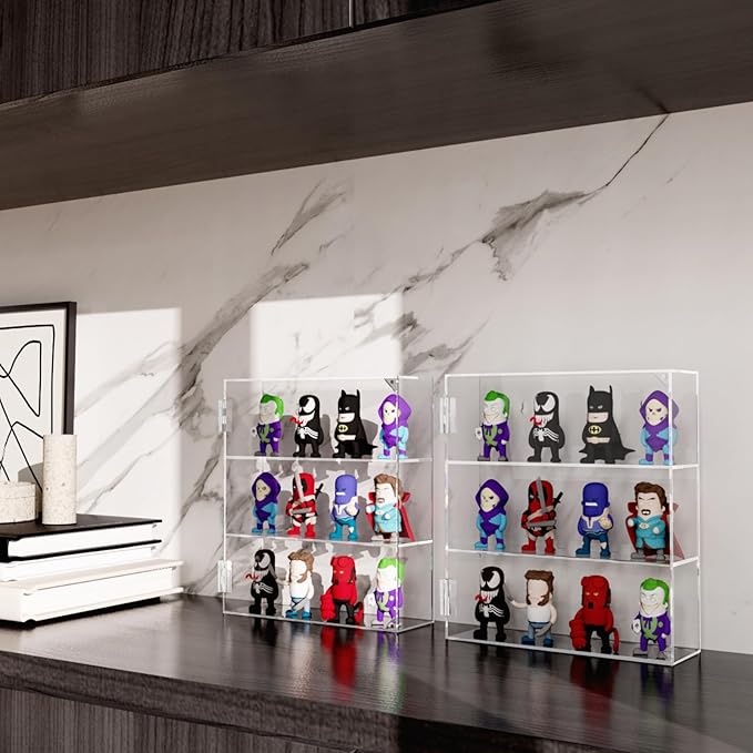Acrylic Display Case - 3 Layer Clear Display Case for Funko Pop Action Figures - Wall Mounted or Desktop Dustproof Display Cabinet Shelf for Collectibles Mini Toys
