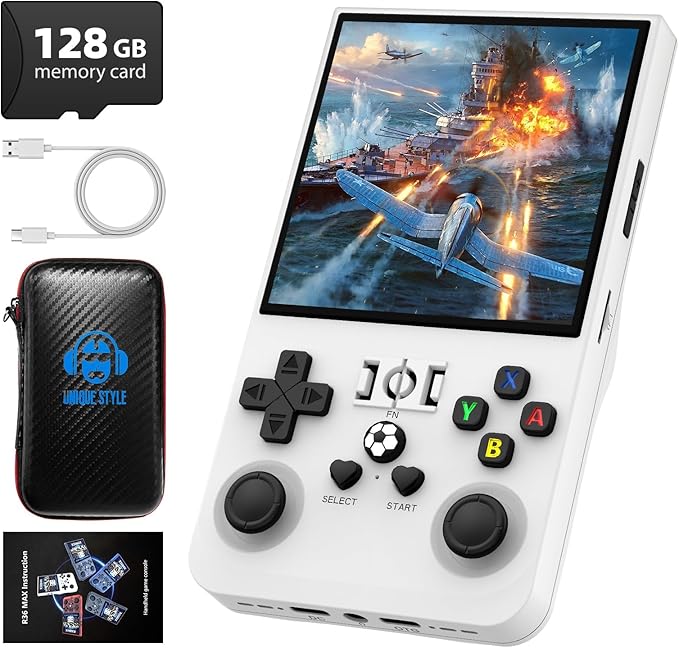 R36MAX Retro Handheld Game Console, 4.0 Inch 720x720 IPS Screen, 128GB Built-in 22000+ Classic Game, Portable Hand Held Open Source Linux System, 4000mAh Battery Retro Gaming Console(White 128GB)