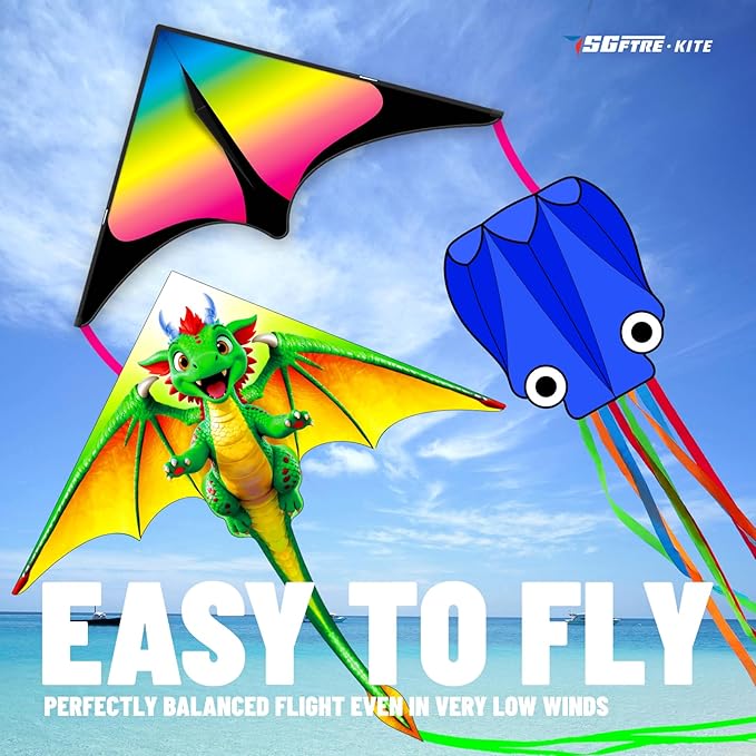 3 Piece Set Butterfly Delta Octopus Kites for Kids and Adults，Easy to Fly for Outdoor Adults Children Line Kite for Kids Toy (Green Dragon+ Delta+Octopus Blue, 3)