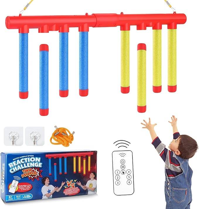 Reflex Drop Sticks Challenge Game - 3 Adjustable Speed Modes for Solo/Dual Play, Hand-Eye Coordination & Reaction Training Toy, Fun Catch Falling Sticks Game for Kids, Adults(Battery Free)
