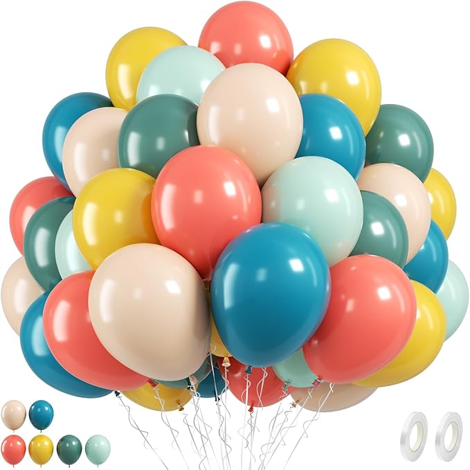 FunHot Colorful Balloons, 50 Pcs Boho Balloons, 12 Inch Retro Orange Green Yellow Apricot Latex Balloon, Rainbow Helium Balloon for Birthday Wedding Baby Shower Son Boho Summer Party Decorations