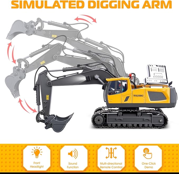 Remote Control Excavator Toys, 11 Channel 1:20 RC Construction Vehicles, 680° Rotation Hydraulic Car Toys for 6 7 8 9 10 Year Old Boys Kids, RC Truck Digger Toys Christmas Birthday Gifts