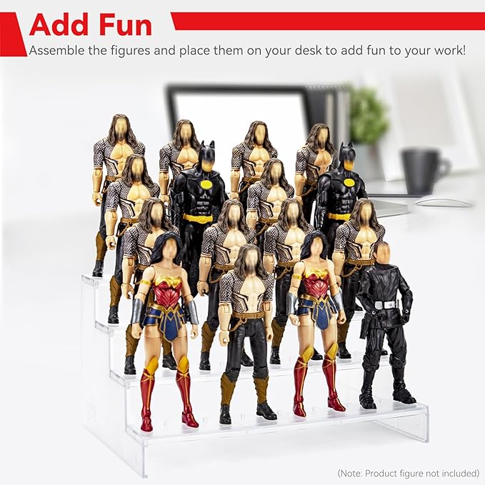 SIXPOINTS Clear Riser Display Shelf with Peg,4 Tier 6 inch Action Figure Toy Collectibles Organizer, Compatible with 1/12 Scale Marvel Legends/DC/GI Joe/Motu Figure Toy(6 inch-Clear)