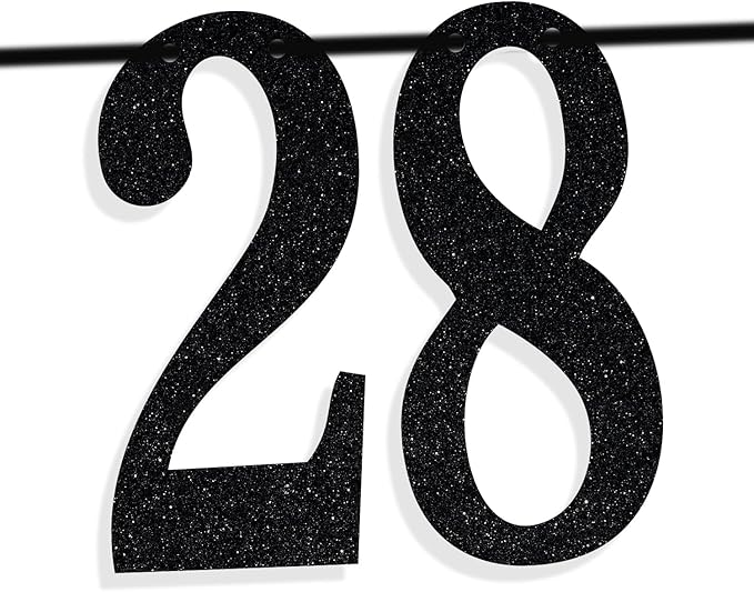 Black Glitter Look at You Turning 28 & Sh*t Banner, Happy 28th Birthday/Level 28 Unlocked/Cheers to 28 Years, Funny 28th Birthday Party Decorations Supplies