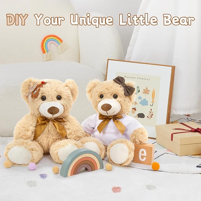 MorisMos 14Pcs Teddy Bears Bulk Baby Shower, 14inch Cute Teddy Bear Stuffed Animal Plush, Small Stuffed Bears on Centerpiece Baby Shower, Kids Party Favors, Brown