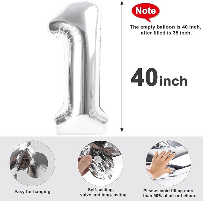 40 Inch Balloon 50 Number, Foil Silver 50th Birthday Party Decoration for Men & Women, Big Number Balloons Party Supplies for Engagement Wedding Anniversary