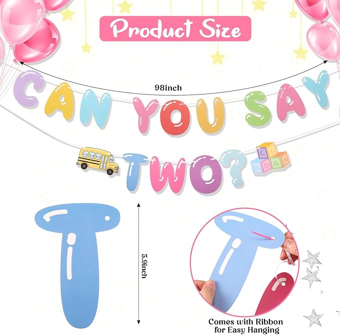 Can You Say Banner Enlightened Teacher Banner Cartoon Theme Girl Birthday Decorations Bubble Gum Party Decorations Funny Birthday Party Supplies(Two)