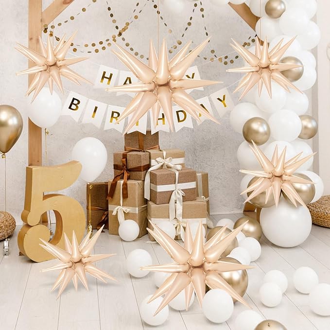 10 Pcs Caramel Star Balloons Explosion Starburst Balloon Foil Cone Balloons Magic for Birthday Wedding Anniversary Party Backdrops Decorations Supplies, 6 Pcs 22Inches and 4 Pcs 27Inches