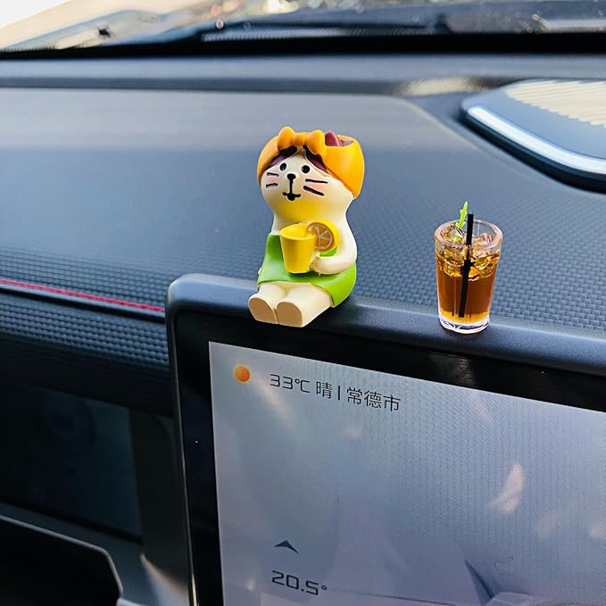 Cute Cats Car Dashboard Decorations Accessories Interior for Women Men, Mini Cat Statues Collectible Figurines for Car Display Dash Board Decor Rear View Mirror Decoration Computer Monitor Ornaments