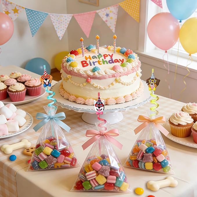 Lidmada 24 Dog Birthday Decorations Straws，Puppy Theme Birthday Party Favors Supplies, Goodie Bags, Classroom Gifts Rewards Pinata Toys