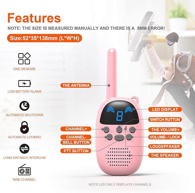 GOCOM Walkie Talkies for Kids, Kids Toys Handheld Child Gift Walky Talky, Two-Way Radio Boys & Girls Toys Age 3-12, for Indoor Outdoor Hiking Adventure Games