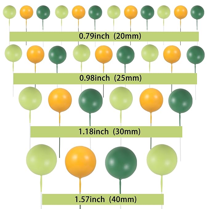 Gyufise 30Pcs Ball Cupcake Toppers Balls Cake Toppes Foam Balls Cupcake Picks DIY Mini Balloon Cake Inset Topper for Baby Shower Birthday Party Decorations Supplies Blackish Green Grass Green Yellow