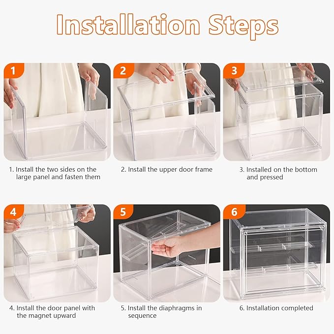 Premium Acrylic Display Case for Figures (10.6" x 7.1" x 8.7") 3 Layer Clear Display Box with Adjustable Dividers & Magnetic Door, Stackable Action Figure Showcase for Funko Pop, Mini Collectibles
