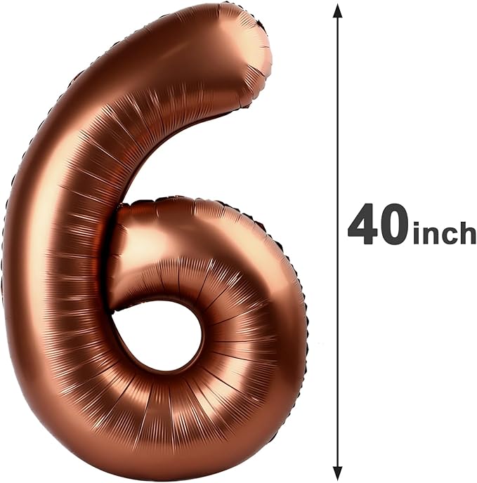 40 Inch Dark Brown Mylar Foil Number 6 Birthday Balloon, Digital Balloons for 6 16 Boy Girl Party Decorations Supplies, Coffee Brown Big Helium Balloon Numbers for 26 36 46 60 Men Women Anniversary