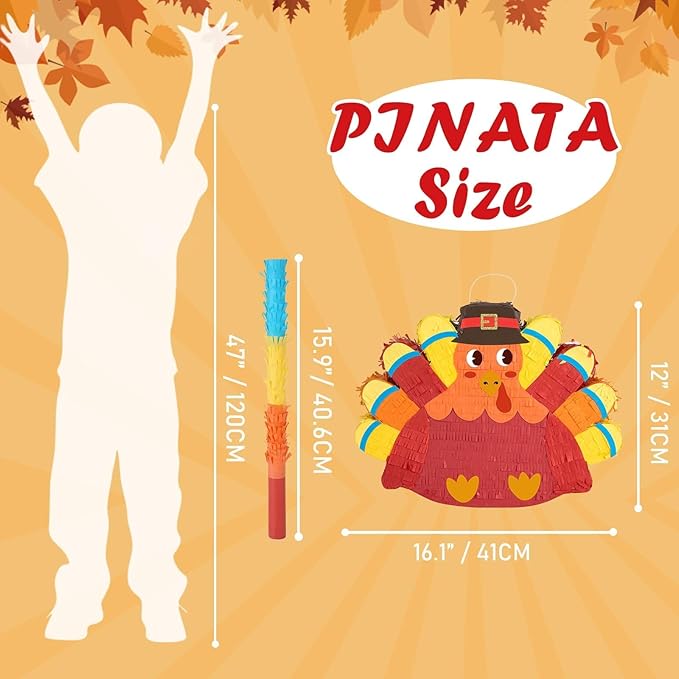 WERNNSAI Thanksgiving Turkey Piñata - Fall Decorations Red Turkey Piñata Thanksgiving Games for Kids Fall Festival Autumn Decor Carnival Party Supply with Blindfold