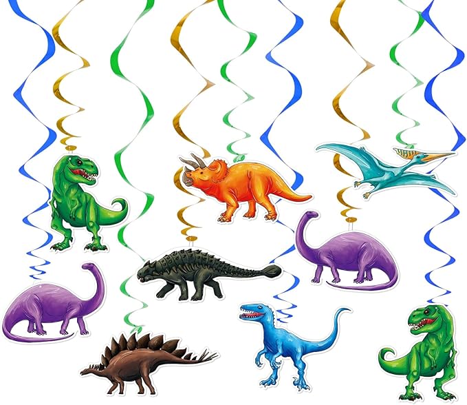 WERNNSAI Dinosaur Hanging Swirls - 21PCS Dinosaur Party Decorations for Birthday Party Ceiling Decorations for Kids Boys Themed Party Supplies Dino Party Favors Glitter Decor Hanging Streamers