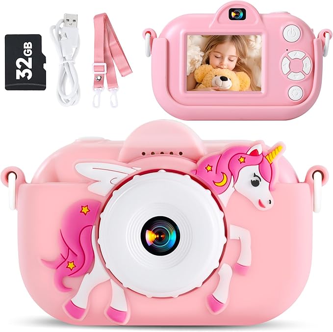 Kids Camera Digital Camera for Age 3-8, 1080P Toddler Camera for Kid with 32GB SD Card, Toddler Girls Toys Age 6-9, Christmas Birthday Gifts for Children, Peach Pink