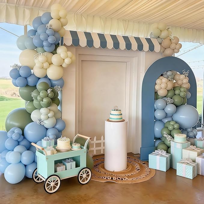 FunHot Blue Green Balloons, 50 Pcs Sage Green Blue Latex Balloon, 12 Inch Pastel Yellow Ivory Helium Balloons for Boy Baby Shower Wild Birthday Wedding Boho Gender Reveal Engagement Party Decorations