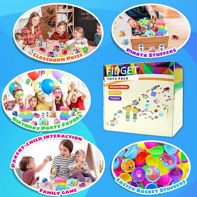 1000pcs Party Favors Goodie Bags for Kids, Fidget Toys Pack, Stocking Pinata Stuffers, Birthday Gifts, Classroom Prize, Treasure Box, Carnival Prizes, Easter Eggs Fillers