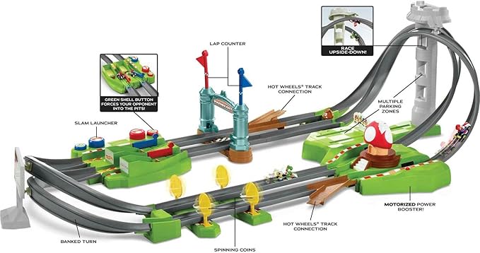 Hot Wheels Mario Kart Circuit Track Set & 2 Toy Vehicles, Racing Playset Includes Booster, Plus Mario & Yoshi Karts (Amazon Exclusive)