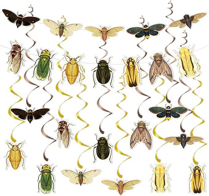 12 Pcs Bug Hanging Swirls 2 Pcs Insect Banners for Bug Party Decorations Insect Birthday Party Supplies