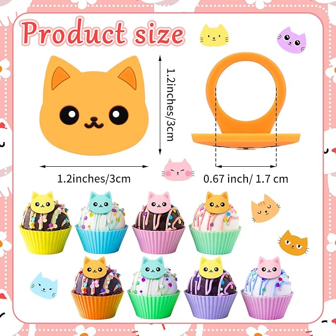Chuangdi 48 Pieces Cat Cupcake Rings Cute cake Toppers Rings Colorful Cat Birthday Cupcake Decorations for Pet Themed Party Supplies, 4 Styles