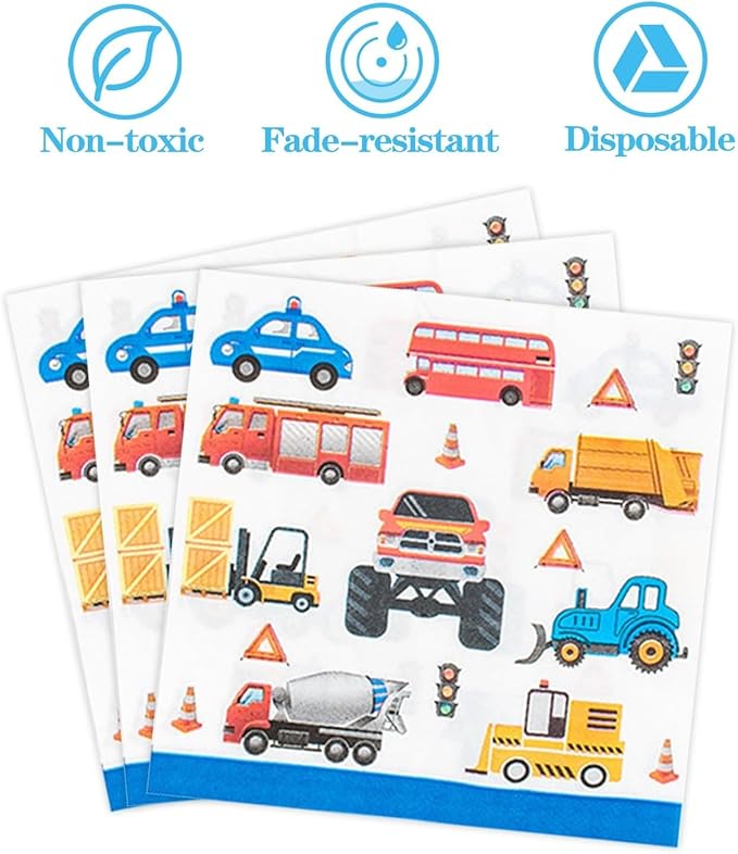 Transportation Birthday Decorations Trucks Party Plates Tablecloth And Napkins Vehicles Traffic Cars Transport Party Tableware Construction Party Supplies for Kids Boys | Serves 20 Guests