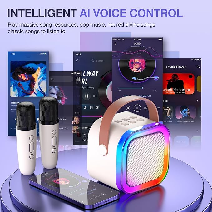 Mini Karaoke Machine for Kids Adults, Portable Bluetooth Karaoke Speaker with 2 Wireless Mics and LED Color Lights, Home Birthday Party for Girls/Boys Ages 3, 4, 5, 6, 7, 8, 9, 10,11, 12+ Year Old