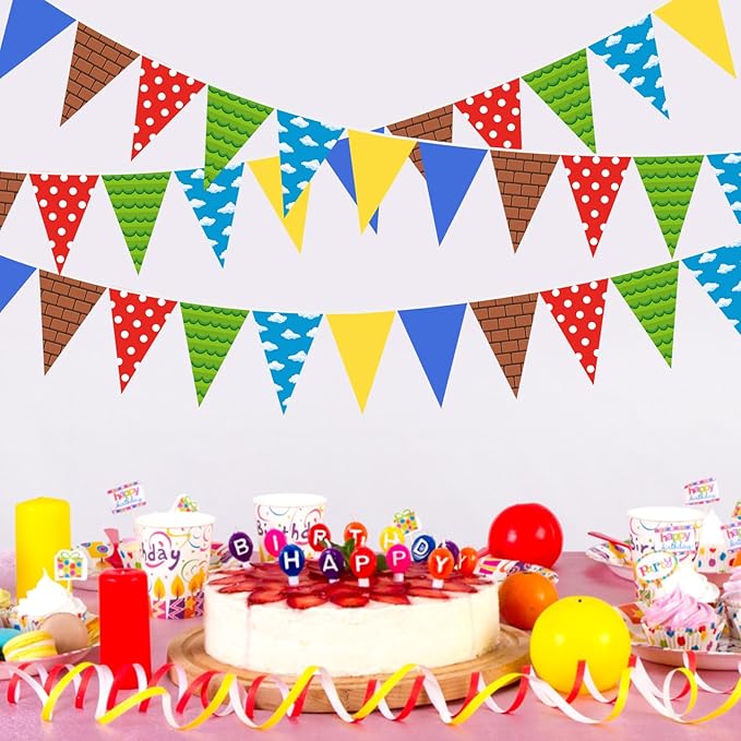 Pasimy 5 Pcs Brothers Birthday Decorations Red Blue Yellow Green Pennant Banners Flags Cartoon Brother Bunting Banner Garland for Cartoon Video Game Birthday Party Baby Shower Decoration