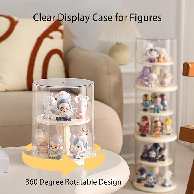 Clear Figures Display Case with Rotatable Stackable Figures Blind Box Doll Display Stand for Pop Mart Lego Collectibles Action Figures